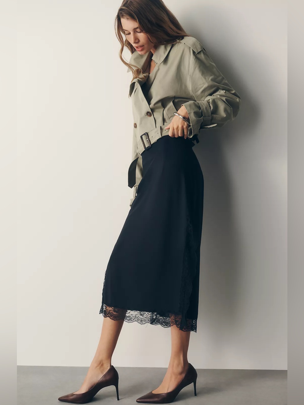 Nwt By Anthropologie Lace Trim Midi Skirt